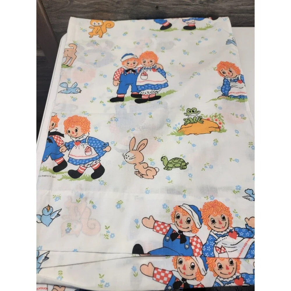 Vintage Raggedy Ann And Andy Flat Sheet Twin. Reto Clean